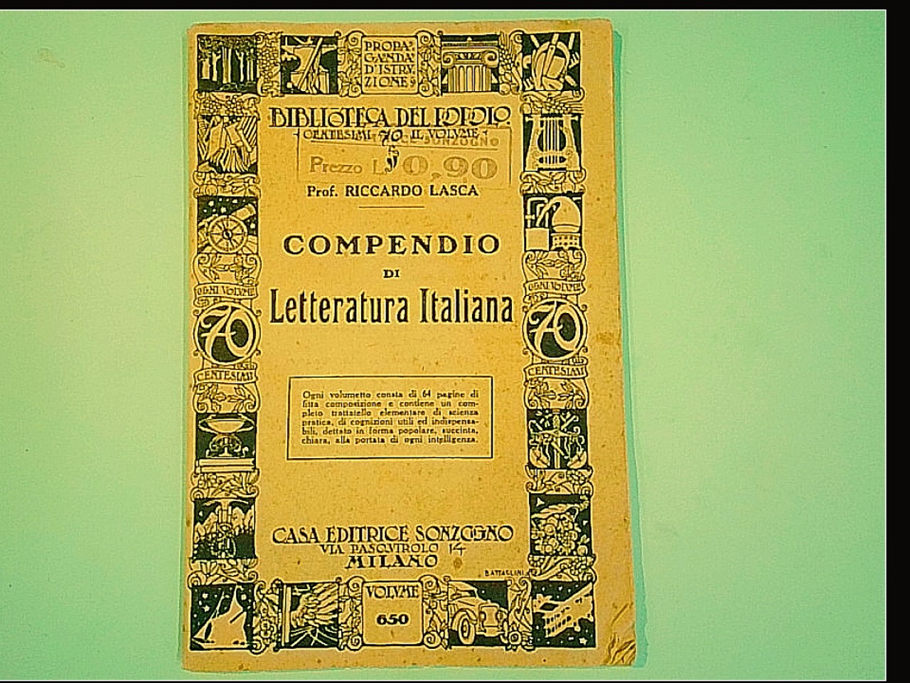 COMPENDIO DI LETTERATURA ITALIANA LASCA BIBLIOTECA DEL POPOLO SONZOGNO