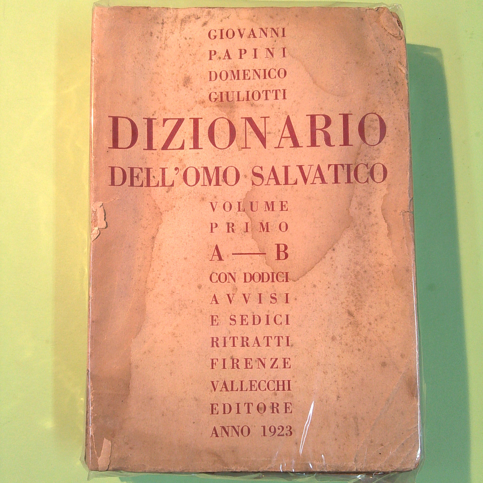 DIZIONARIO DELL'OMO SALVATICO VOL I A-B PAPINI GIULIOTTI VALLECCHI 1923