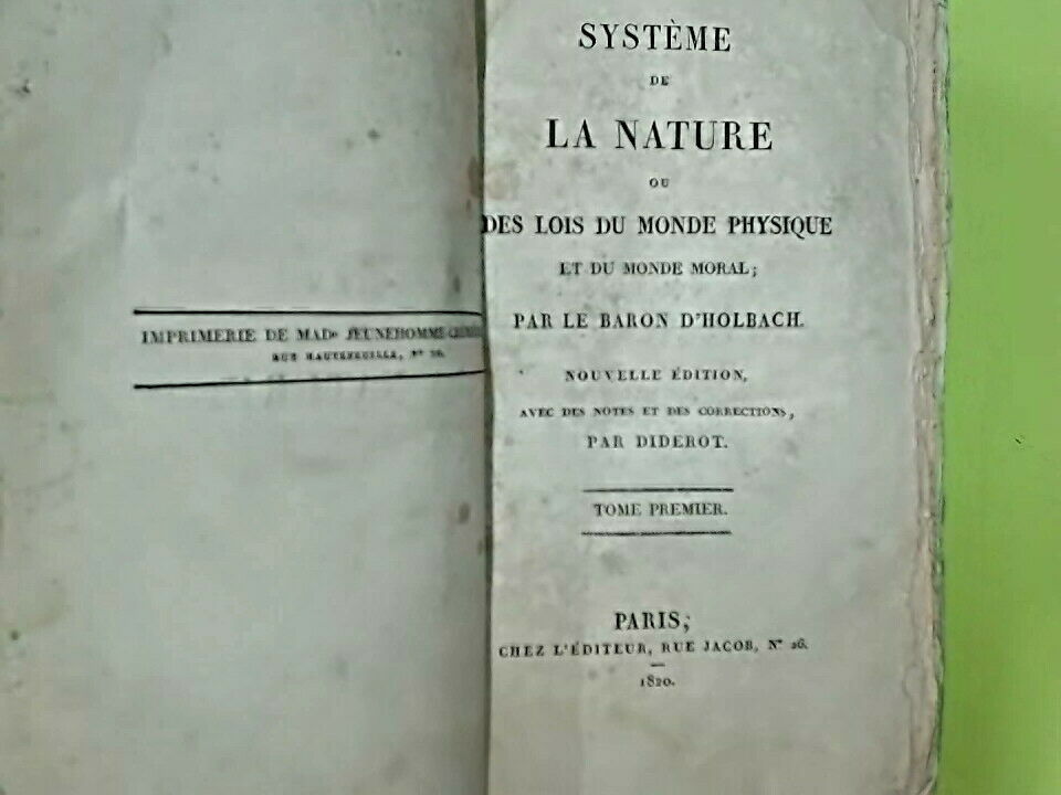 SYSTEME DE LA NATURE OU DES LOIS DU MONDE PHYSIQUE BARON D'HOLBACH 1820