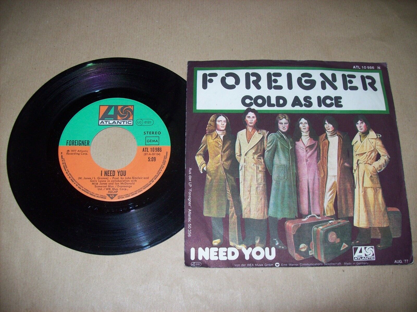 FOREIGNER I NEED YOU / COLD AS ICE ATLANTIC ATL 10986 45 GIRI 1977
